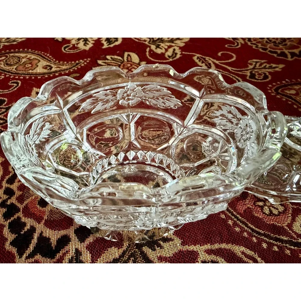 Vintage Pressed Glass Candy Dish with Lid | Frosted Floral Pedestal Compote
